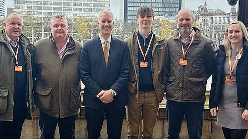 Gideon Amos with local farmers at a demo in London against the family farm tax