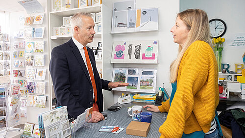 Gideon Amos visits businesses in Taunton and Wellington