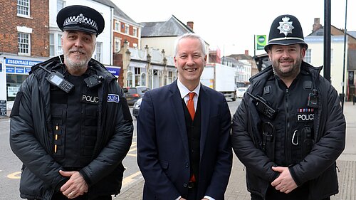Gideon Amos MP tours Wellington with Steve Jones and Jon O’Connor