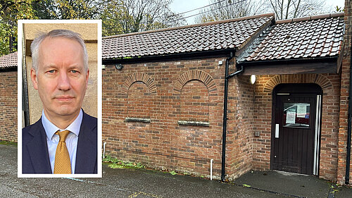 The JHoots pharmacy in Wellington with MP Gideon Amos, inset