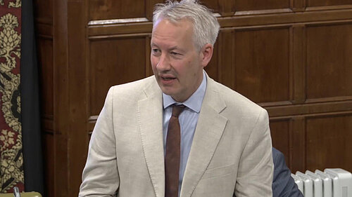 Gideon Amos MP speaks during debate on high street shops
